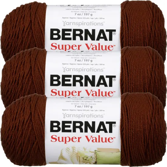 Bernat Super Value Walnut Yarn - 3 Pack of 198g/7oz - Acrylic - 4 Medium (Worsted) - 426 Yards - Knitting/Crochet {1}