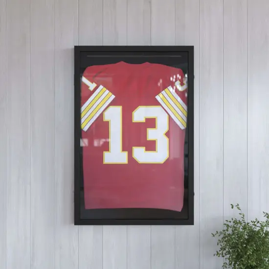 HBCY Creations Jersey Display Case - Solid Wood with UV Treated Acrylic Window - Anti-Theft Lock with 2 Keys - For All Types of Jerseys Black {5}