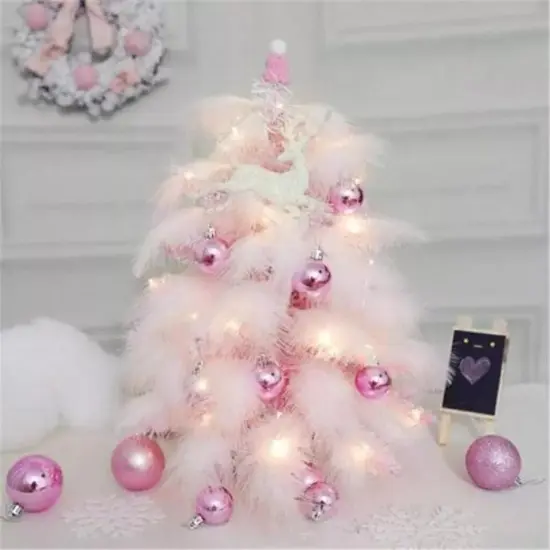 Mini Tabletop Christmas Tree with Feather Leaf LED String Lights Home Decor {3}