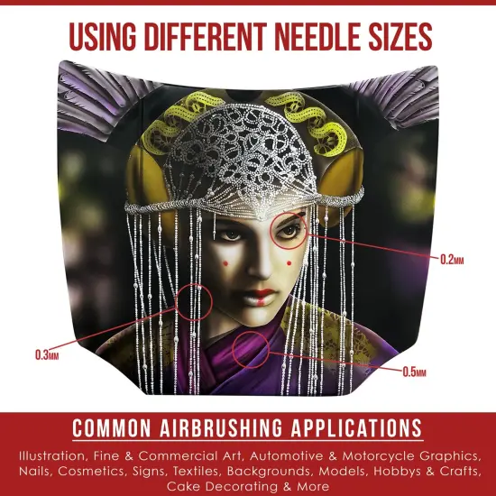 High Precision G444 Pro Set Dual-Action Gravity Feed Airbrush Set with 3 tips (0.2, 0.3 & 0.5 mm), 1/3 oz Funnel Cup, Air Control {6}