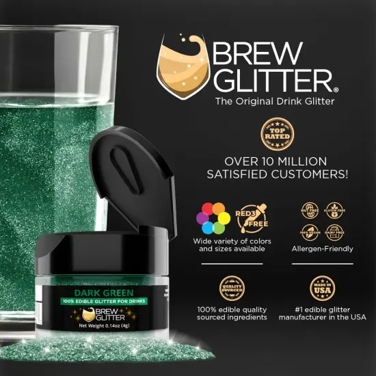 Brew Glitter - Dark Green Edible Drink Glitter (4g, x1 Flip-Cap Jar) for Beer, Cocktails and Beverages {2}