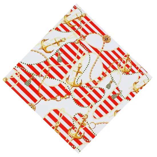 Anchors and Nautical Stripes Printed Spandex Fabric Red/Gold {5}