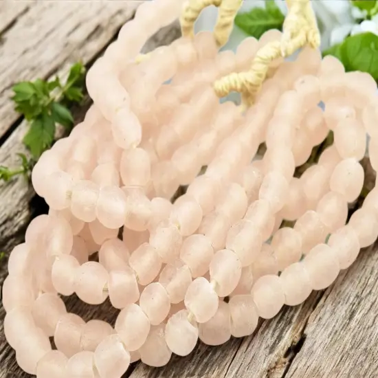11-12mm Matte Rosaline Pink African Recycled Glass Beads (21" Strand) {4}