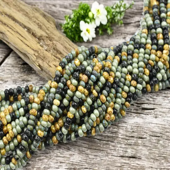 6/0 Aged Bonzai Picasso Mix Seed Beads (22" Strand) {3}