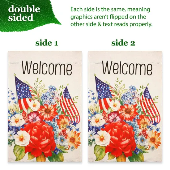 G128 Combo Pack Garden Flag Stand Black 36x16IN & Garden Flag Welcome American Flag Flowers Printed 12x18IN Double Sided Yard Garden Lawn Decoration {5}