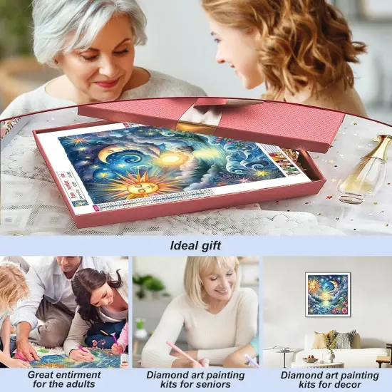 Sun and Moon Face Diamond Painting Kits for Adults, 5D DIY Diamond Art Kits for Beginners, Full Drill Diamond Painting Kits for Home Wall Decor, 12x12 Inch {4}