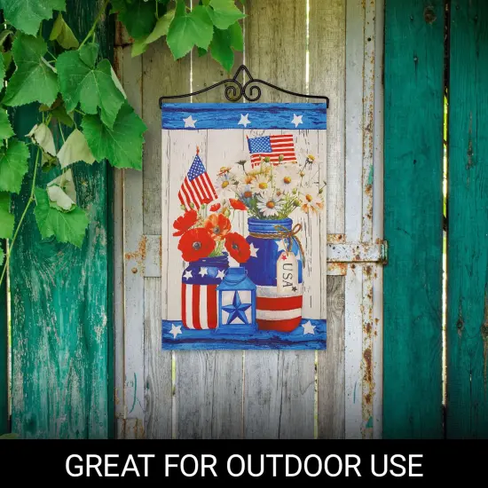 G128 Combo Pack Garden Flag Hanger 14IN & Garden Flag Rustic Mason Jar Patriotic Flowers Printed 12x18IN Double Sided Yard Garden Lawn Decoration {4}
