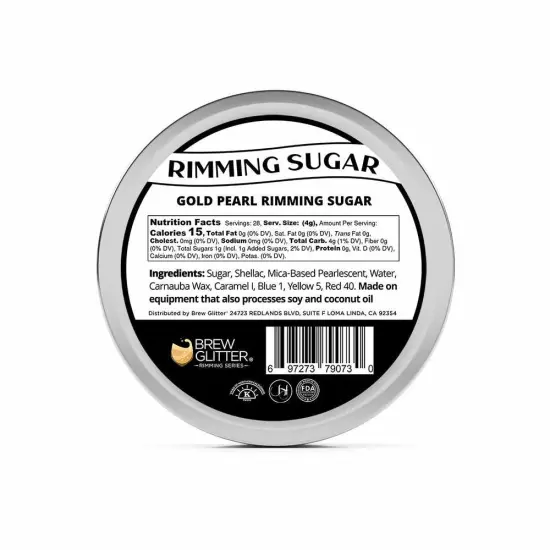 Brew Glitter - Gold Pearl Rimming Sugar (4oz, 1x Bar Tin) Cocktail Garnish for Mixed Drinks & Refreshments {6}