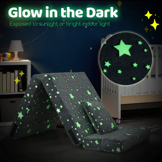 Flannel Fabric Kids Sofa Bed with Glow-in-the-Dark Design and Pillow Grey {5}