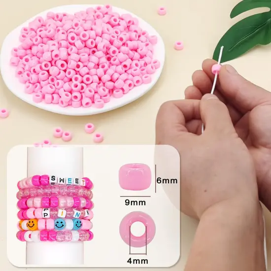 MIIIM 1200PCS 6x9mm Pony Beads Bulk, Light Pink Pony Beads for Bracelets Making Kit, Kandi, Hair Braids Crafts for Jewelry Making (Light Pink) {6}