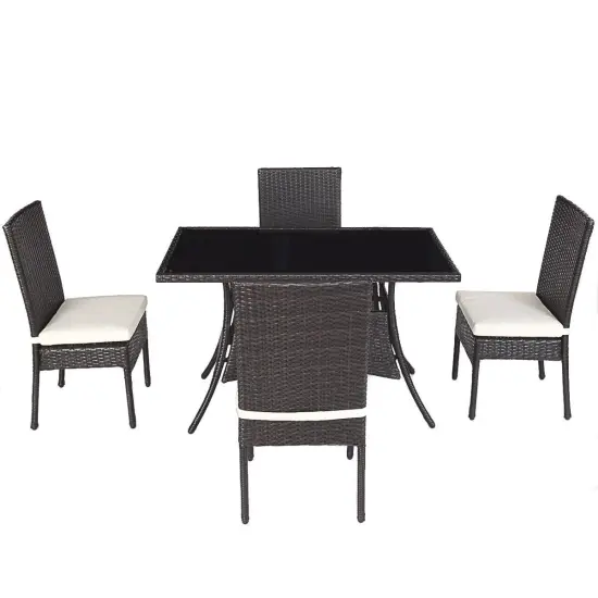 5 Piece Outdoor Patio Rattan Dining Furniture Set {1}