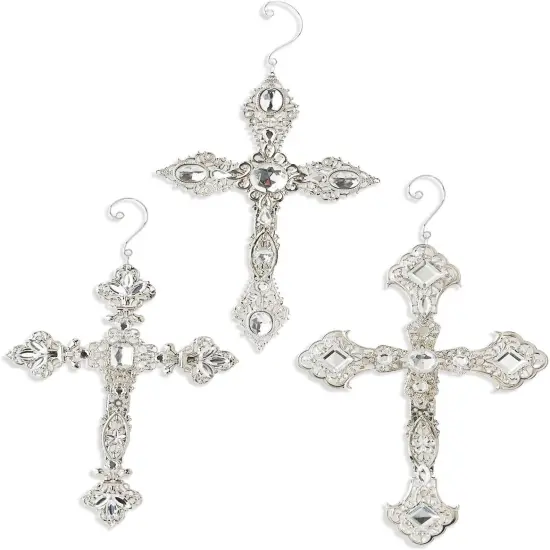 10" Two-Sided Cross Ornaments with Rhinestones &ndash; Elegant Christmas Decorations {1}