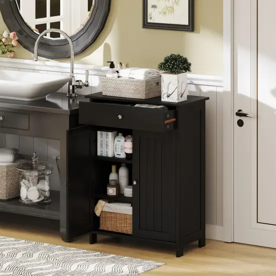 Freestanding Bathroom Cabinet Organizer with 2 Doors and Ample Storage Space White {9}