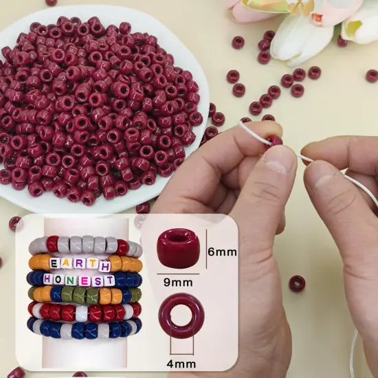 MIIIM 1200PCS 6x9mm Maroon Pony Beads Bulk, Kandi Beads for Bracelets Making Kit, Hair Braids Crafts for Jewelry Making (Maroon) {6}