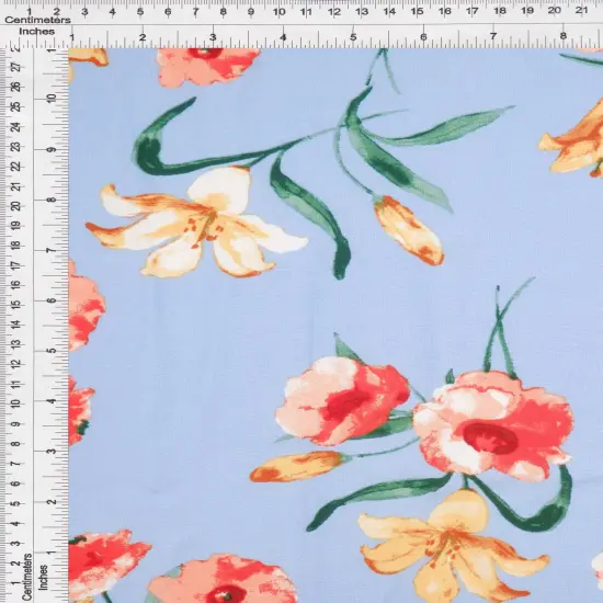 1 Yard Rayon Challis Floral Print Fabric, 54&Prime; Wide IVORY {3}