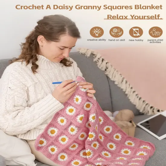 Granny Square Crochet Blanket Kit - Pink {2}
