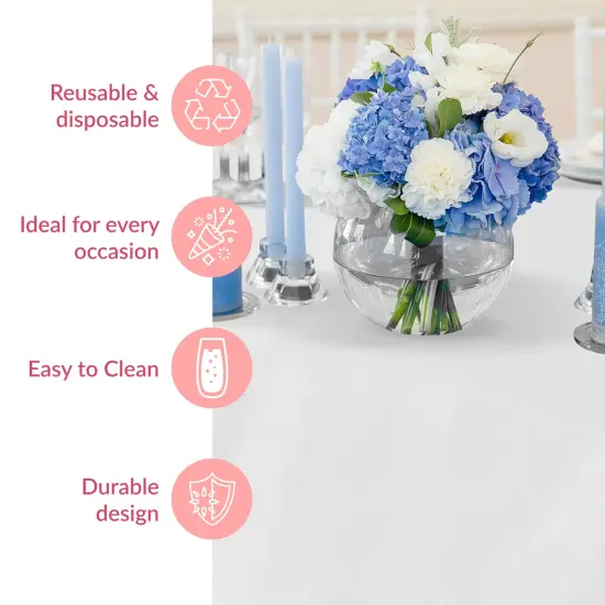 Prestee 48 White Plastic Tablecloth 108x54 Inches - No See-Through Rectangular Disposable Tablecloths for Indoor and Outdoor Events - Heavy-Duty and Waterproof for Holiday and Thanksgiving {3}