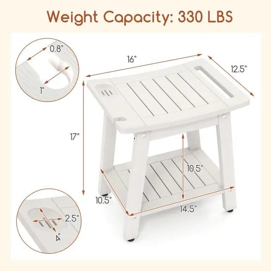 Waterproof Shower Bench Seat with Handle and Storage for Bathroom or Outdoors White {4}