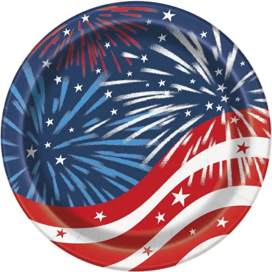 Patriotic Fireworks 4th of July Round 7" Dessert Plates - 8ct {1}