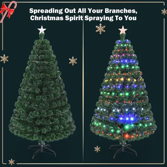 Costway 5'/6'/7'Pre-Lit Fiber Optic Christmas Tree Multicolor Lights {5}