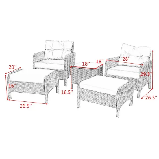 5 Pieces Patio Rattan Sofa Ottoman Furniture Set with Cushions {5}