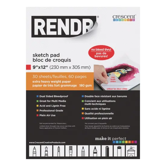 Rendr No Show Thru Drawing Pad-9"x12", 30 Sheets {1}