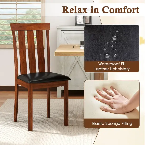 Walnut Rubber Wood PU Leather Farmhouse Dining Chairs Set of 2 with Cushioned Seats {4}