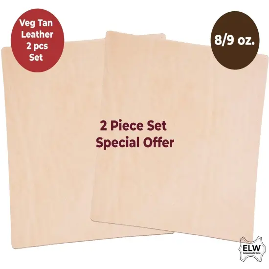 Veg Tan 2 Piece Set Special Offer Full Grain Leather 8-9oz (3-3.6mm) Thickness Pre-Cut - Import AA Grade Tooling Cowhide Leather Hide - Vegetable Tanned Leather for Tooling,Carving,Molding,Dyeing {3}