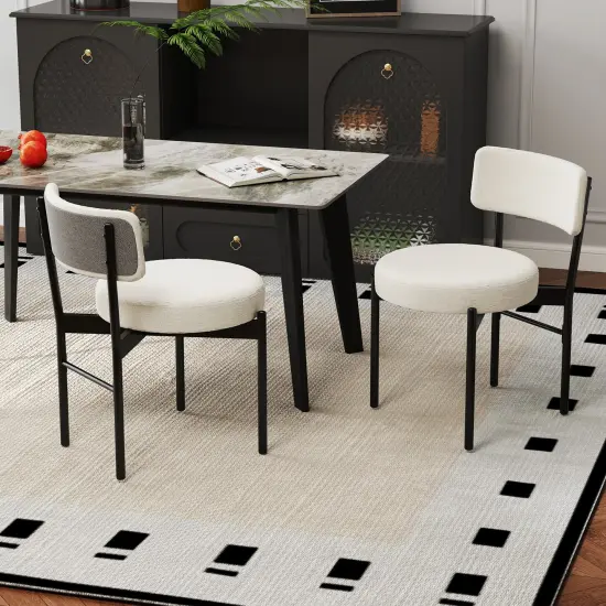 Dining Chair Set of 2 with Curved Backrest and Padded Seat for Comfort White {4}