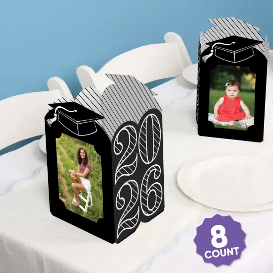Big Dot of Happiness Black & White 2026 Graduation Photo Holder Centerpieces, 4x6 Picture Display Box, Table Decoration Centerpiece for Grad Party Decor, 8 Count {3}