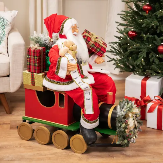 Northlight 3' Traditional Santa Claus Sitting on Decorative Locomotive Train Car Christmas Figure Red {4}