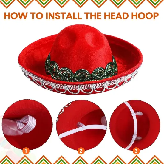 12 Pcs Cinco De Mayo Sombrero Headband Hats Bulk Mini Hat Headband with Fiesta Fabric Mexican Theme Decorations(Stylish) {2}