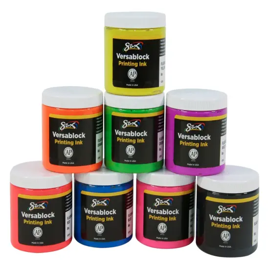 Sax Versablock Waterbased Block Printing Ink, 8 Ounces, Assorted Fluorescent Colors, Set of 8 {1}