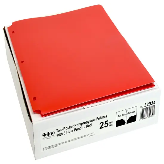 C-Line Poly Portfolio Folder, 3-Hole Punch, 2-Pocket, Red, Pack of 25 {1}