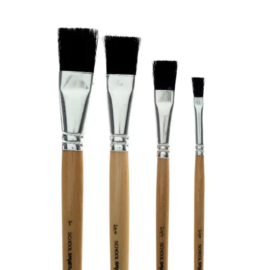 School Smart Black Bristle Paint Brushes, Long Handle, Assorted Sizes, Set of 72 {5}