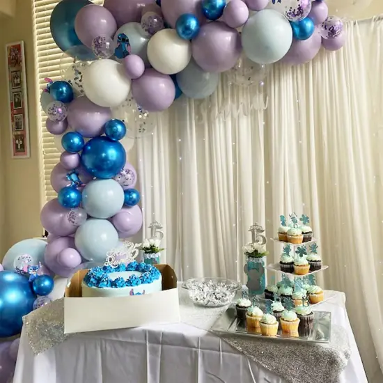 60Pcs Frozen Balloons, Dusty Light Blue Purple Metallic Dark Blue with Snowflake Clear Silver Confetti Latex Balloon for Girls Winter Wonderland Birthday Baby Shower Christmas Frozen Party Decorations {4}