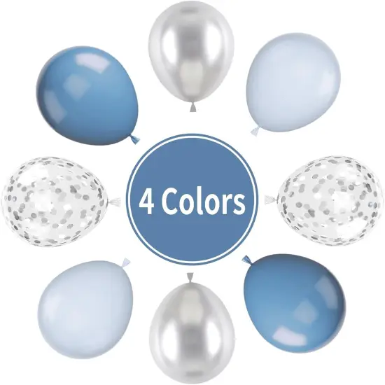 Dusty Blue Silver Balloons, 55Pcs Retro Blue Party Balloons 12 Inch Pastel Blue Latex Balloons Metallic Silver Helium Balloons Silver Confetti Balloons for Kids Birthday Party Baby Shower Wedding {3}