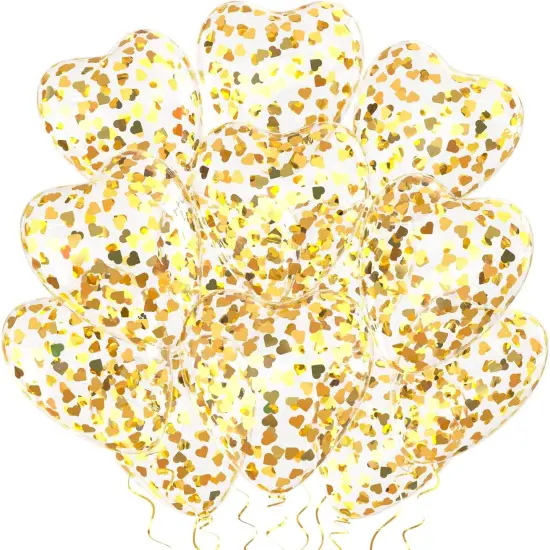 Gold Heart Confetti Balloons 30 Pcs, 12 Inch Clear Heart Latex Balloon with Heart Confetti Inside for Wedding Anniversary Birthday Party Valentine Baby Shower Bridal Shower Decorations Supplies {1}