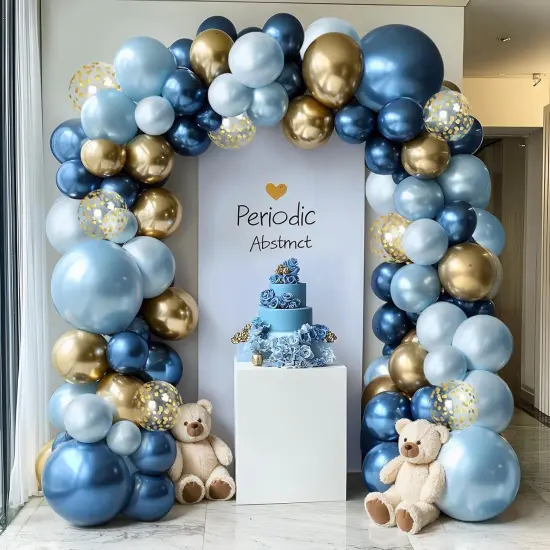 Blue And Gold Balloons Arch Kit, Double Stuffed Pastel Blue Balloon Arch Kit Dusty Navy Light Baby Metallic Blue Gold Confetti Balloons for Baby Boy Shower Wedding Birthday Party Decorations {1}