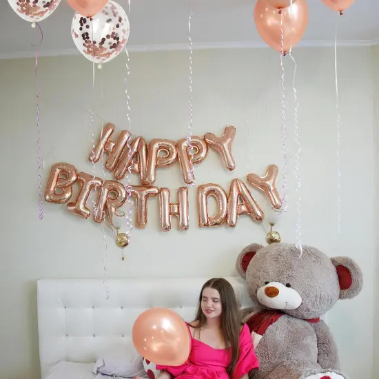 Rose Gold Balloons Happy Birthday Balloons Banner 16 Inch Aluminum film Letters Balloons for Party Decoration Scene Arrangement Balloon Birthday Event Celebration Decorations {3}