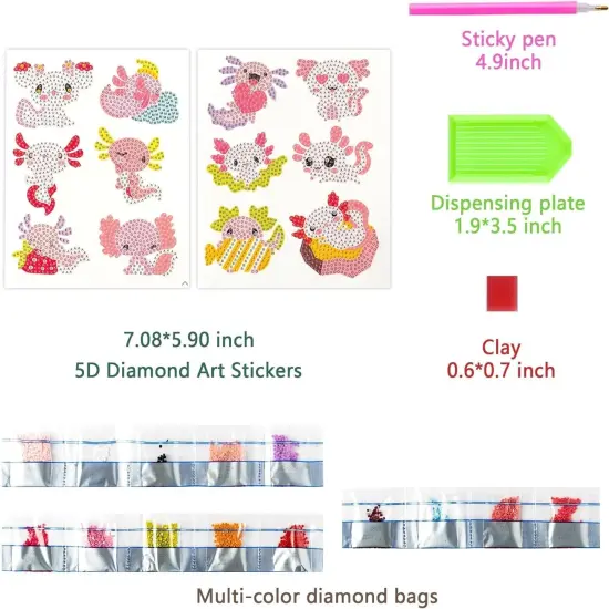 Diamond Art Kits - 12 Axolotl 5D DIY Creative Art Craft Mosaic Sticker for Kids&Adult Beginners Digital Diamond Art Parent Child Activity Kits Back to School Christmas Birthday Gifts {2}