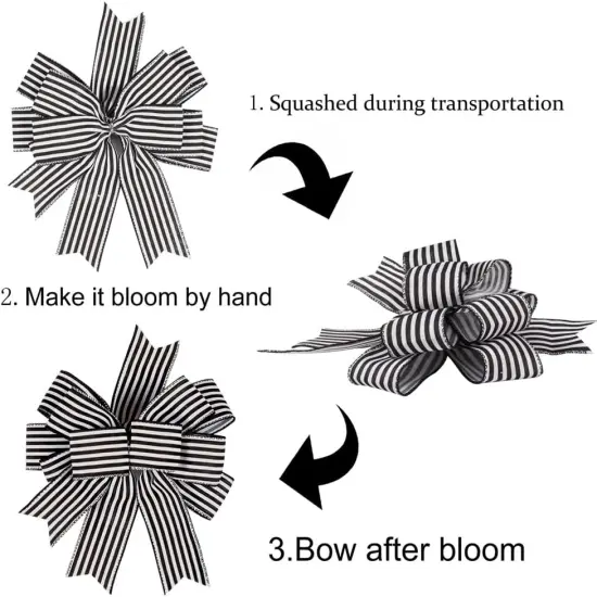 2 Pack Black White Stripe Halloween Fall Bows for Wreaths,12&rdquo;x9.4&rdquo;Black and White Christmas Decorations Bow for Gift Wrapping Tree Topper Wedding Holiday Birthday Party Wall Home Front Door {3}