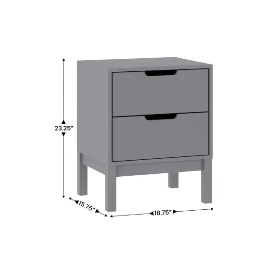 Emma and Oliver Samuel Kids Double-Drawer Night Stand with Solid Wood Frame, Side Table for Kids Bedroom Gray {4}
