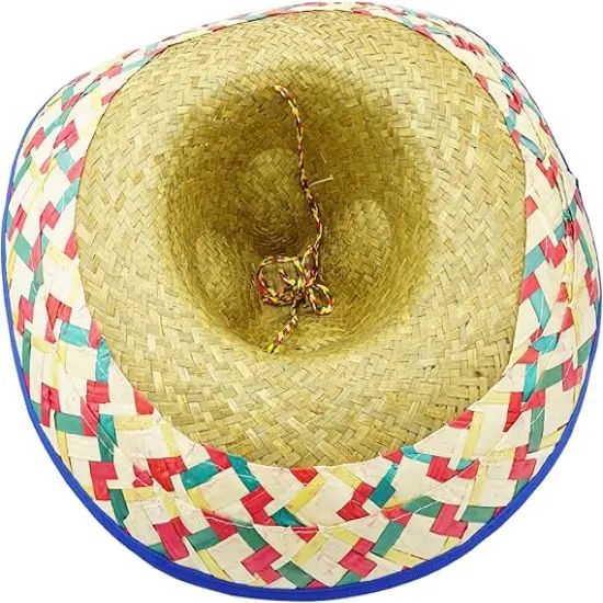 4E's Novelty 4 Pack Bulk Sombrero Hat Made Of Straw With Colorful Serape Trim And Chin Strap, Perfect Cinco De Mayo Hats For Adults Or A Giant Sombrero Hat Look Suits In mexico Sombreros For Party {6}