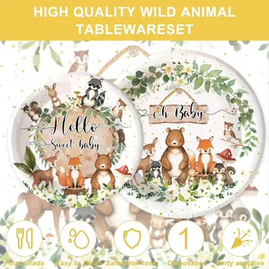 120PCS Woodland Baby Shower Party Supplies - Serves 20 Guests (White Woodland) {3}