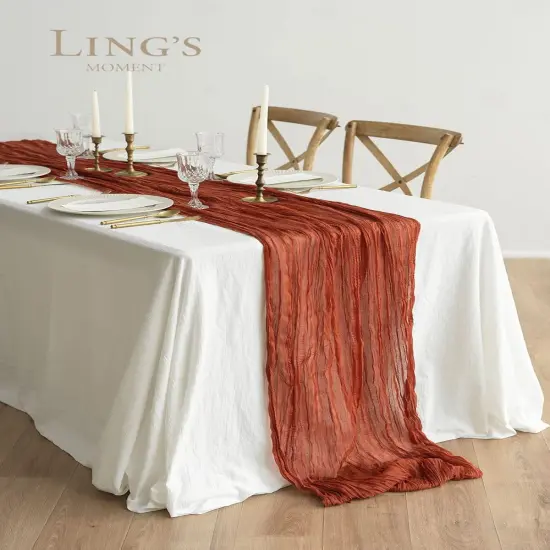 Terracotta Gauze Cheesecloth Table Runner for Fall {3}