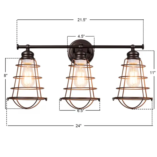 Costway 3-Light Vanity Light Metal Wire Cage Wall Sconce Bathroom Fixture Artist Lamp {2}