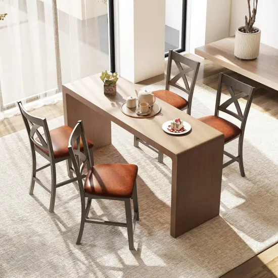 Costway 2/4 PCS 24" Counter Height Stools Bar Stools with Faux Leather Upholstered Seat {9}