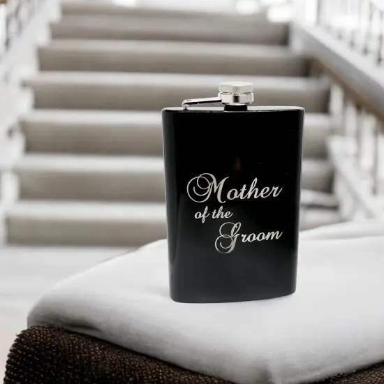 8oz BLACK mother of the Groom flask {5}