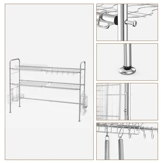 Over Sink Dish Drying Rack 2-Tier Large Capacity Stainless Steel Organizer with Non-Slip Suction Cups & Cutting Board Holder Space-Saving for Small Kitchens, Apartments {4}